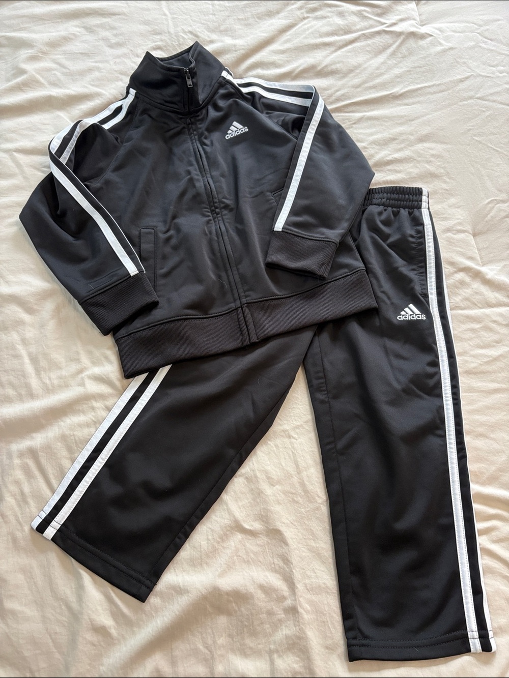 adidas Black Kids Track Jacket & Pants Set with White Stripes
